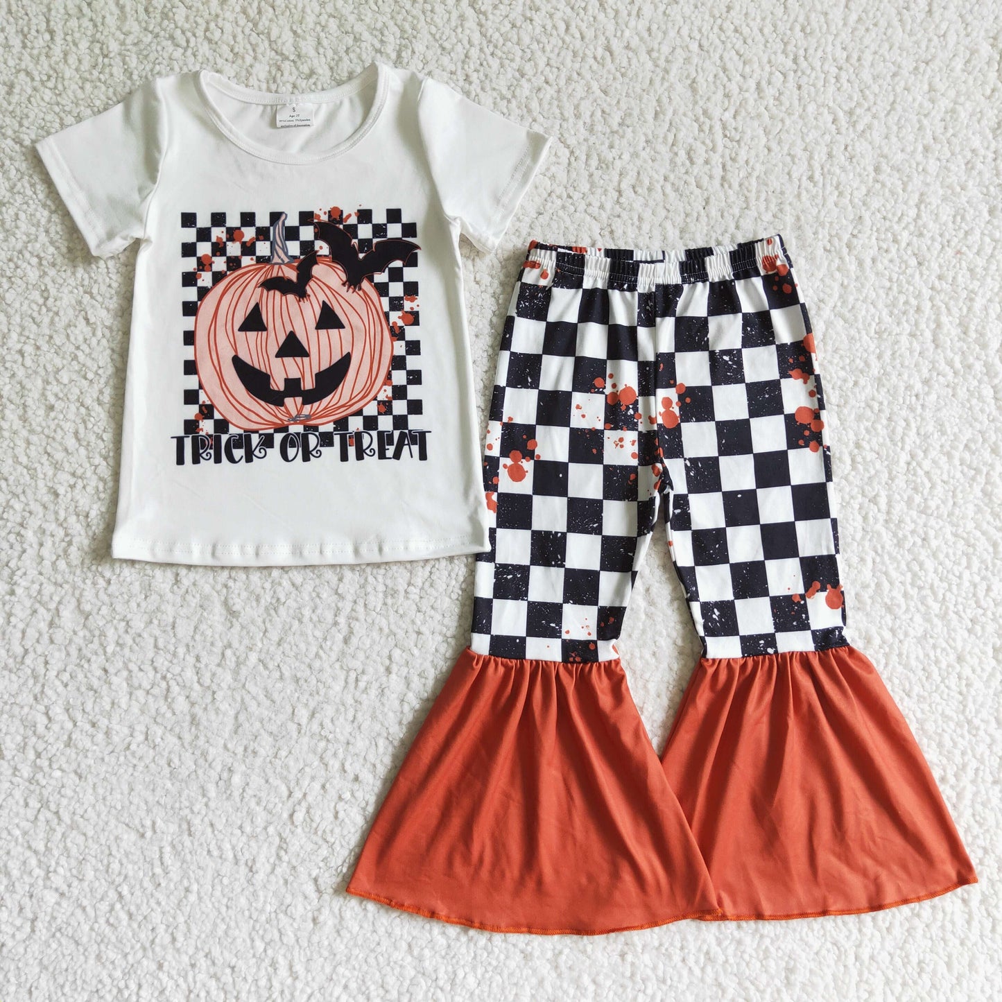 GSPO0168 Girls halloween outfit short sleeve long pants set pumpkin print