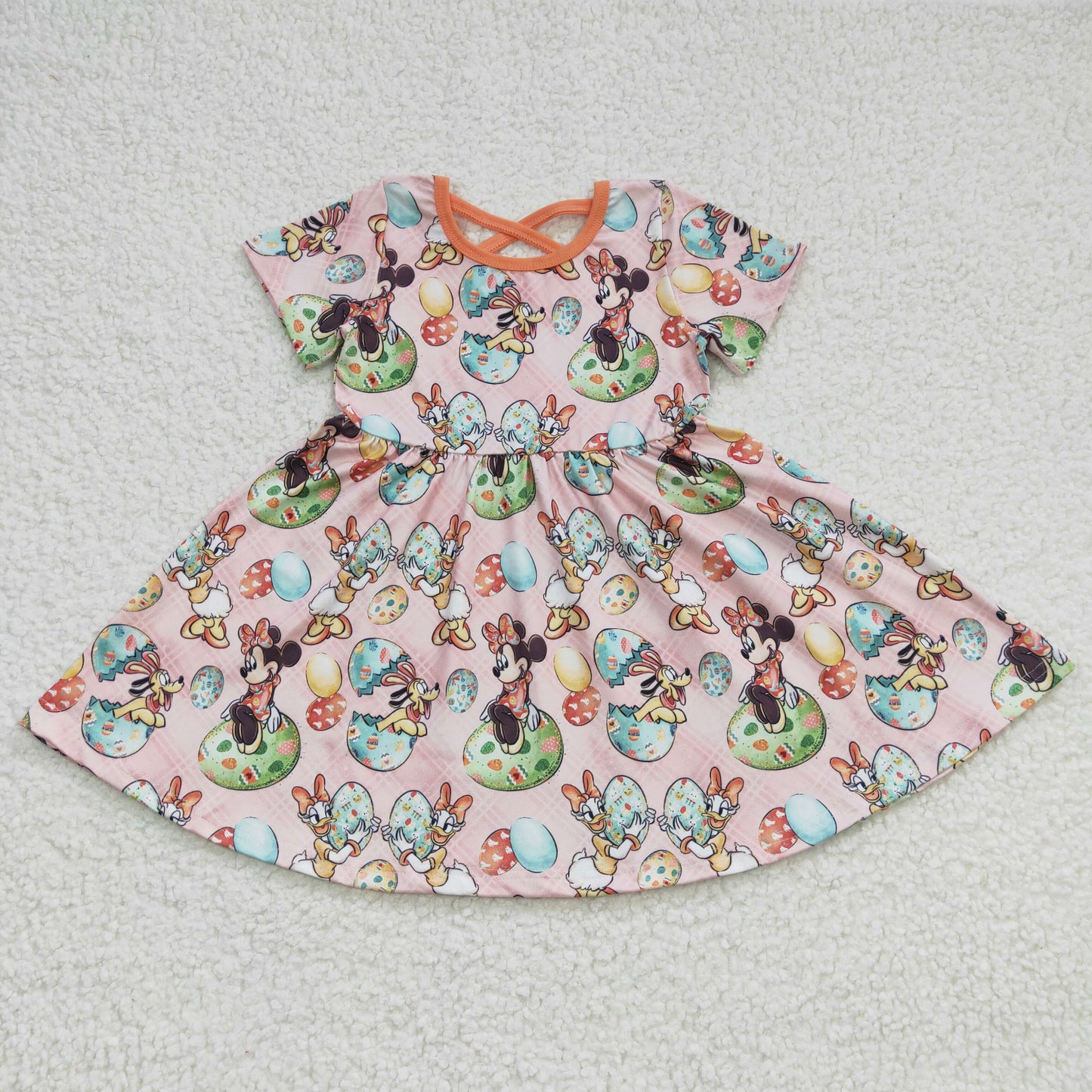 GSD0222 Girl Easter Cartoon Egg Short Sleeve Dress
