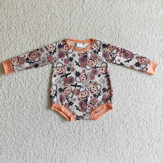 LR0159 baby halloween clothing pumpkin print long sleeve bodysuit milk silk baby romper