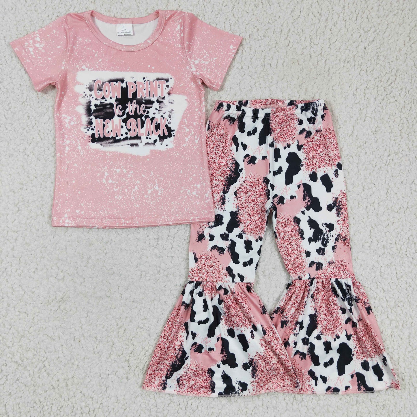 GSPO0223 Kids Clothing Girls Short Sleeve Top And Long Pants Cow Pattern