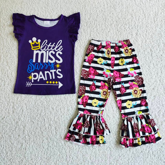 purple color top with flowers pants
