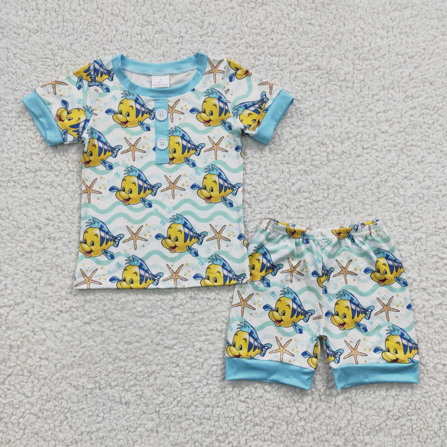 rts no moq BSSO0114 Boys Clownfish Starfish Blue Short Sleeve Shorts Set