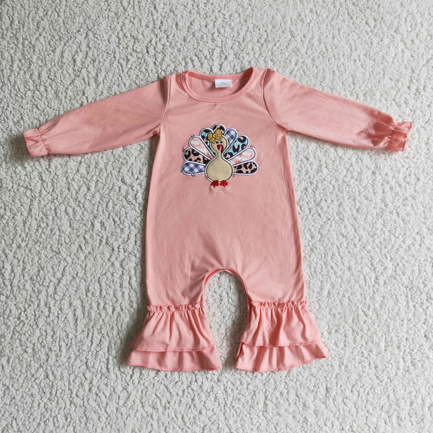 LR0146 Newborn girls romper turkey print long sleeves long pants  baby thanksgiving clothing romper