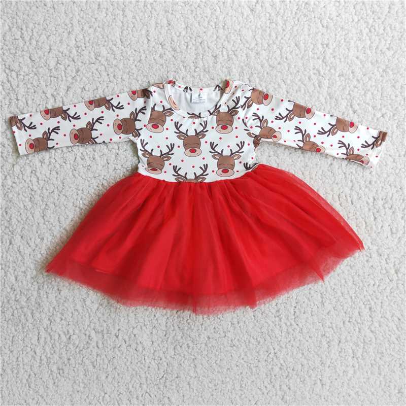 RTS NO MOQ ETA 5/7days arrived 6 A4-20 2pcs red Christmas deer match girl's dress