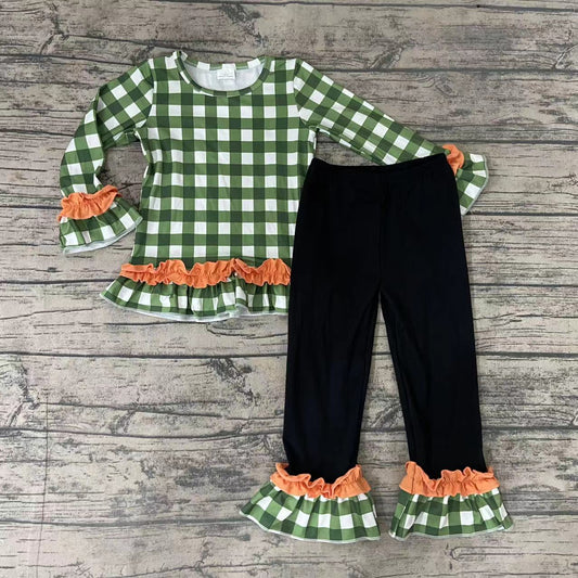 Girls Plaid Top Long Sleeve Top With Trousers Spring And fall
