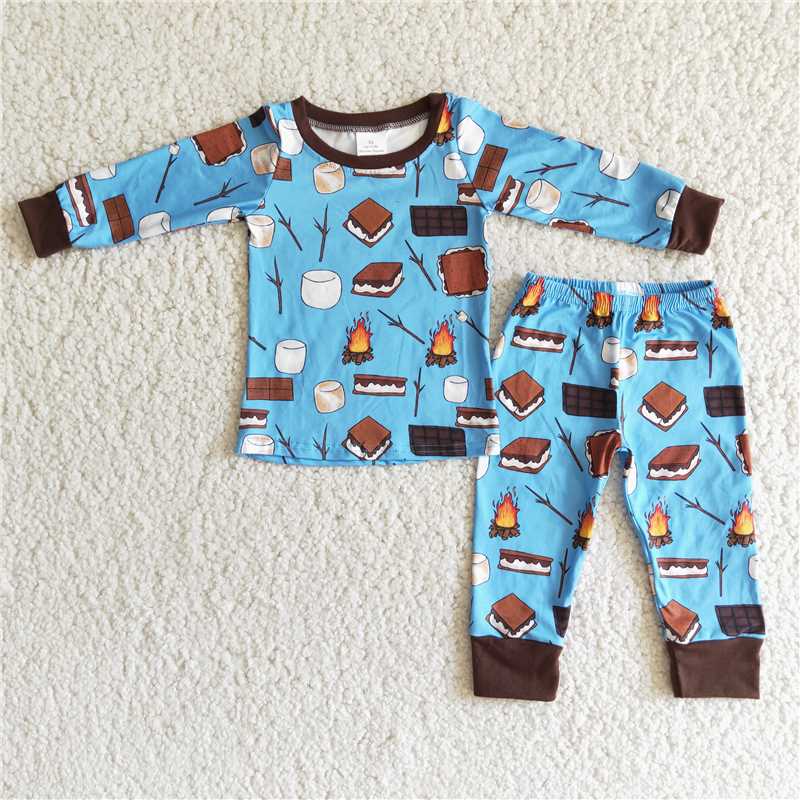 6 A6-3 2pcs blue long sleeve match boy's pjs outfits