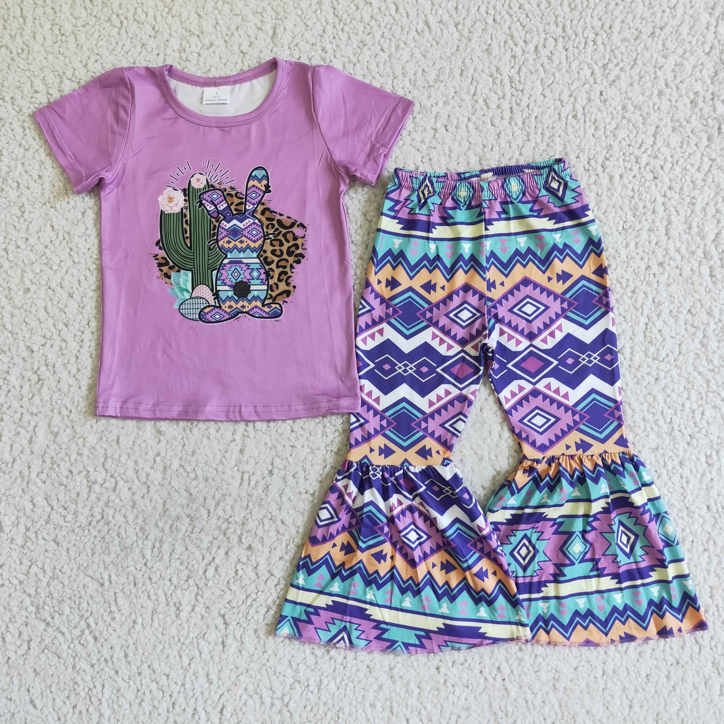 Girl's Short Sleeve Long Pants Outfits Cartoon Print