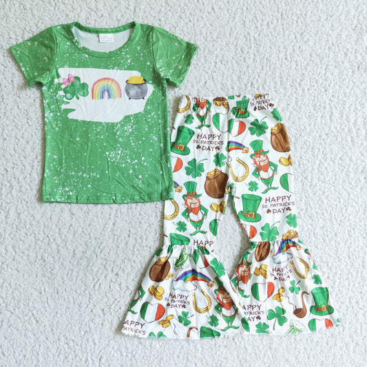 Girls outfit short sleeve long pants set cartoon print