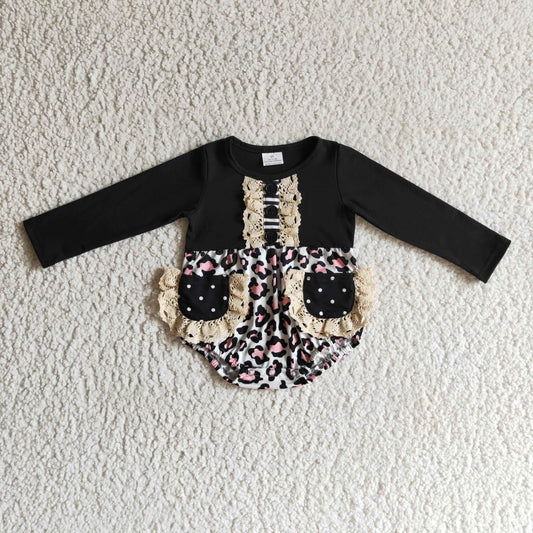 LR0167 baby clothing Leopard print long sleeve bodysuit milk silk baby romper