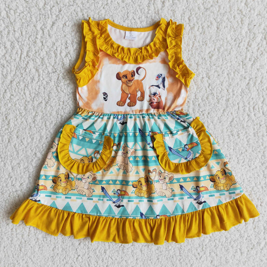 yellow  lion king pocket  girls dress