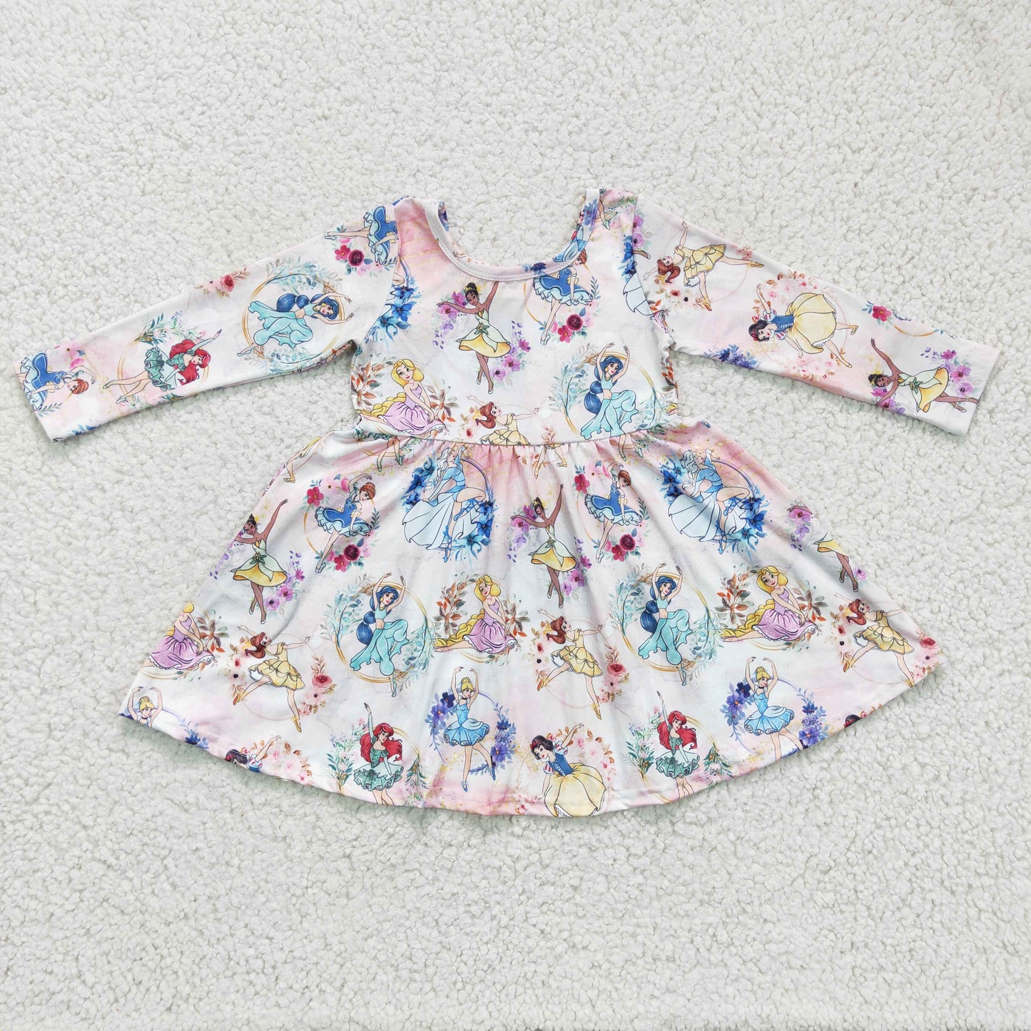 GLD0177 baby clothing long sleeve kids dresses for girls milk silk cartoon print