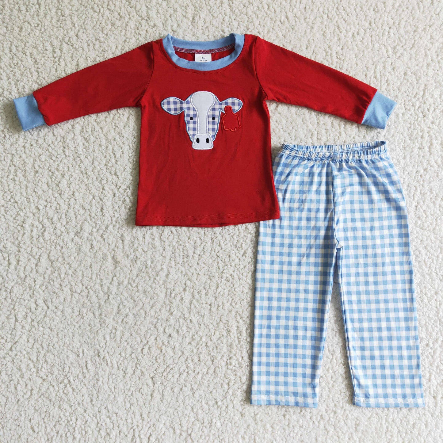 BLP0019 Kids Christmas Clothing Boys Short Sleeve Top And Long Pants Cow Print