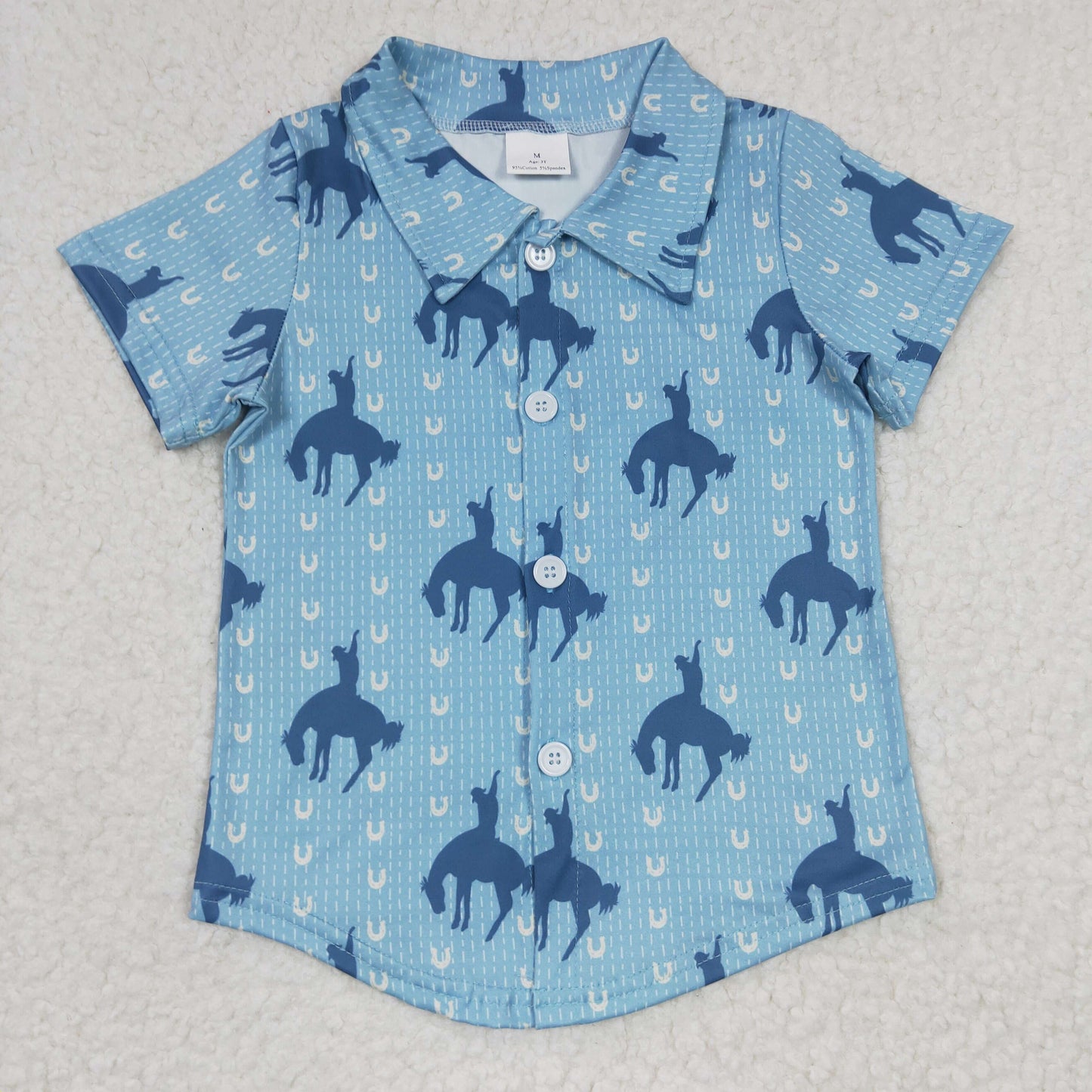 BT0164 Boys Riding Blue Button Down Short Sleeve Top