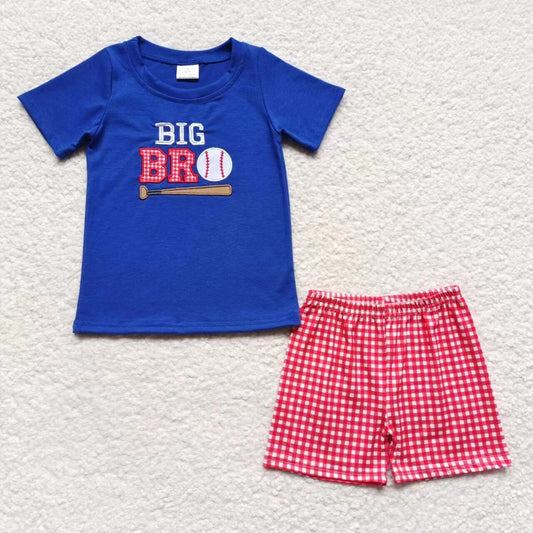 BSSO0203 Boys Embroidered BRO baseball navy blue short-sleeved shorts suit