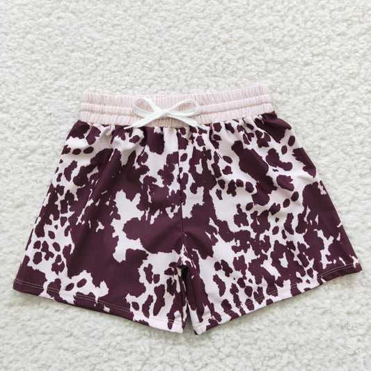 S0130 Boys Ink Pattern Brown Swim Trunks