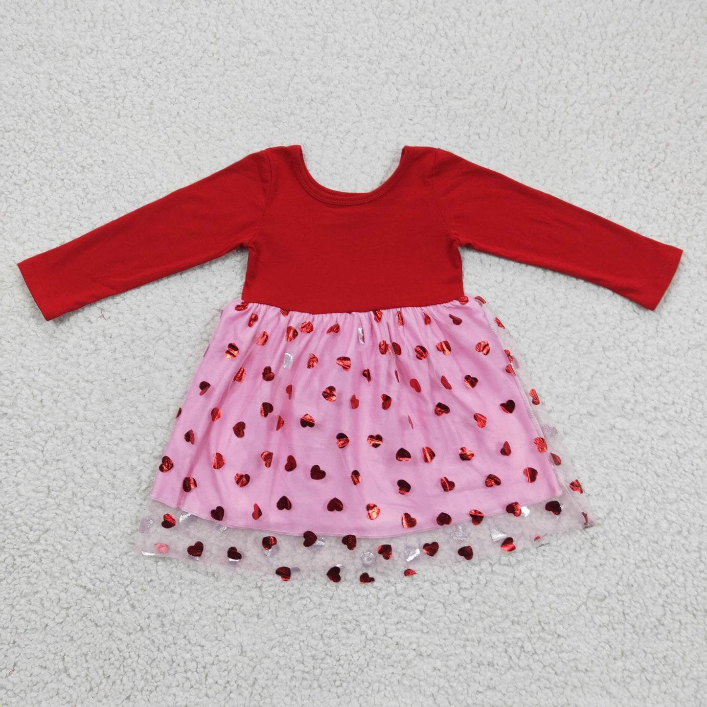 GLD0171 Girls Valentine's Day Heart Red Long Sleeve Mesh Dress