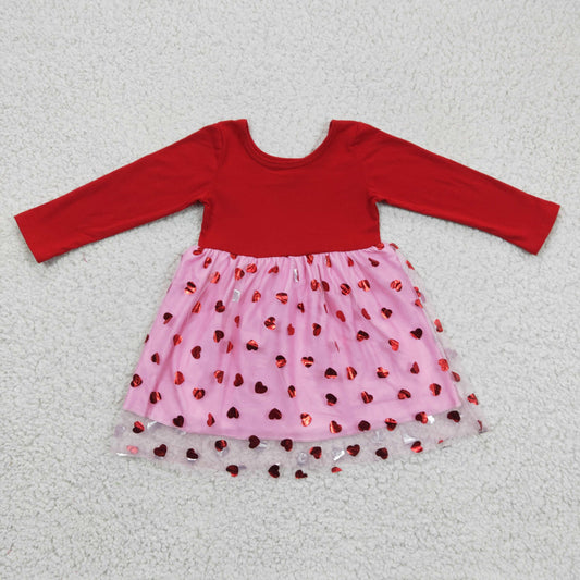 GLD0171 Girls Valentine's Day Heart Red Long Sleeve Mesh Dress