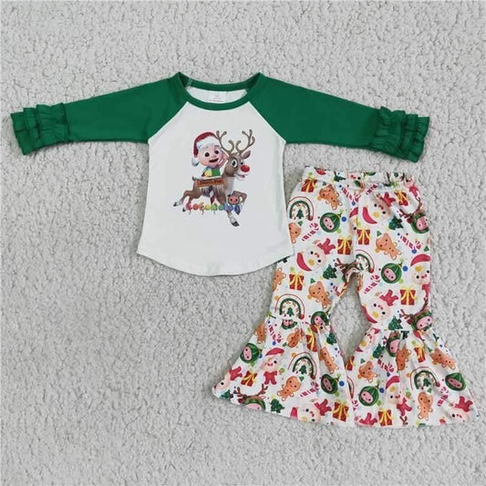 6 A18-20 christmas girls green outfits