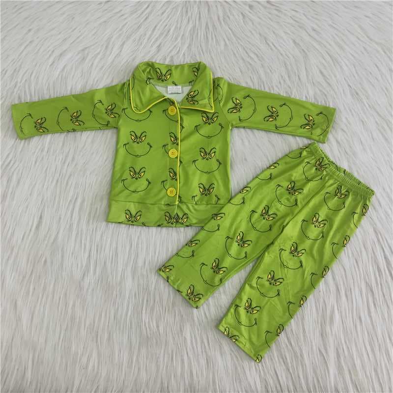 6 B8-38 2pcs green button long sleeve match boy's outfits