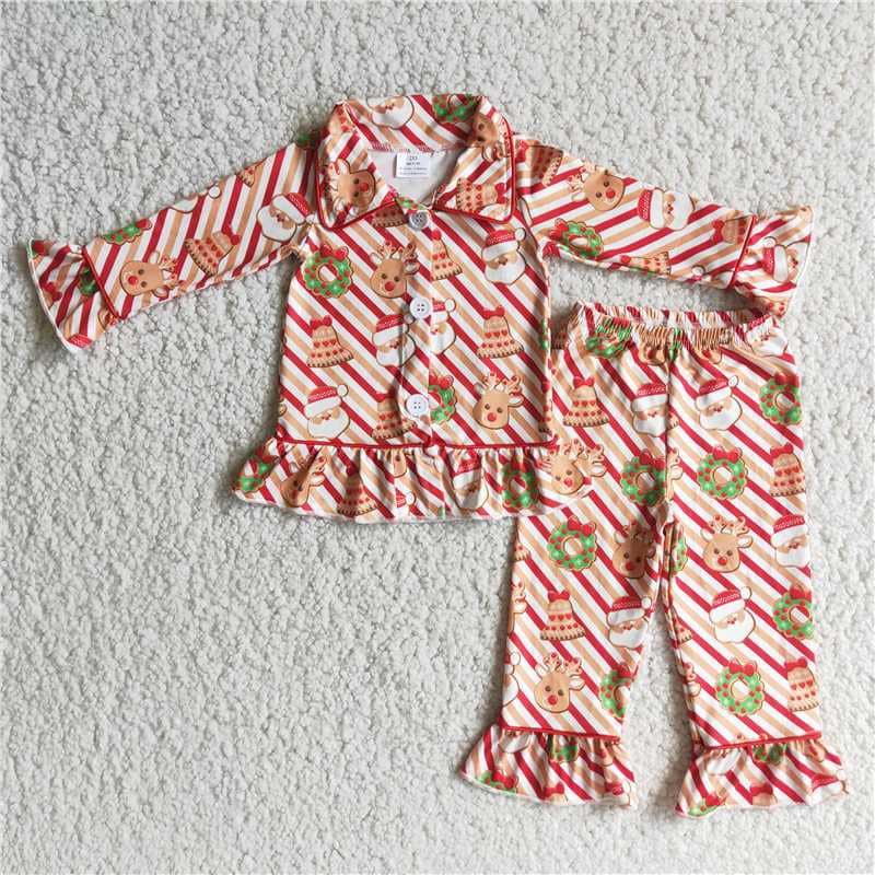 6 A23-18 2pcs stripe button long sleeve match girl's outfits