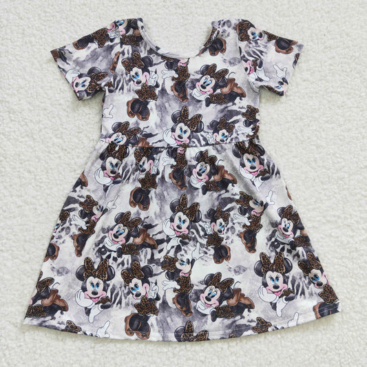 rts no moq GSD0232 Girls Leopard Print Cartoon Short Sleeve Dress