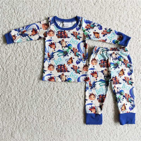 RTS NO MOQ 6 C7-25 2pcs long sleeve cartoon match boy's outfits