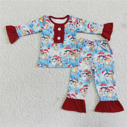 6 A15-4  kids clothing Girls Christmas  Long Sleeve Top with pants set