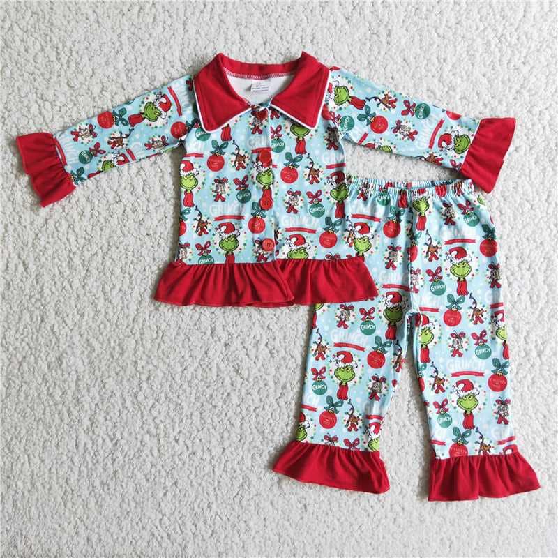 6 B3-24 2pcs long sleeve cute match girl's pjs outfits