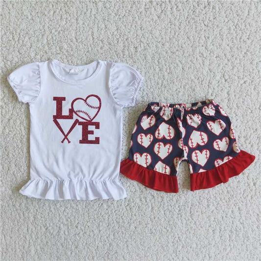 Girls Love Short Sleeve Top Baseball Shorts Set