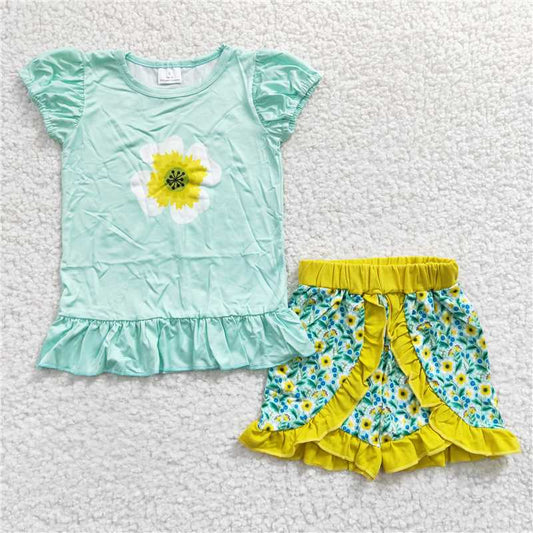 C9-2 Yellow flowers green top plant lace pants