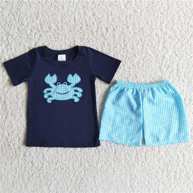 Crab Embroidered Short Sleeve Top Shorts