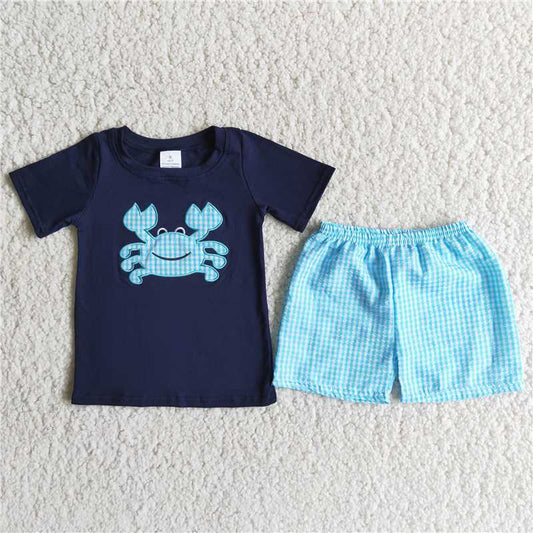 Crab Embroidered Short Sleeve Top Shorts