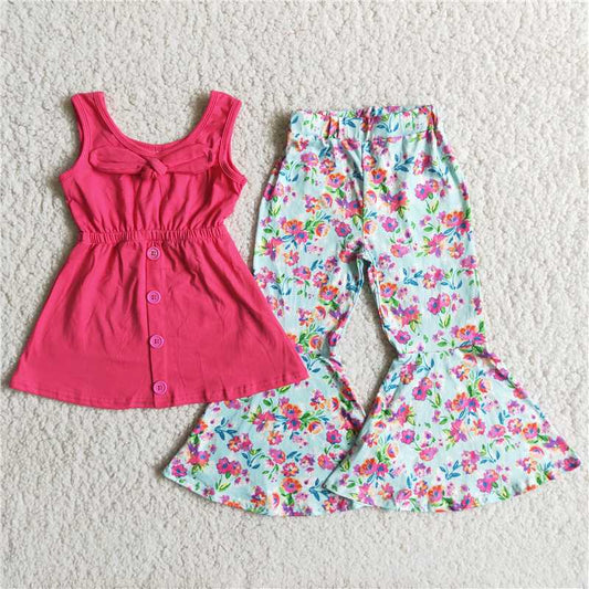 pink cotton top bow with pants outfits