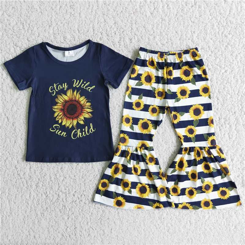 stay wild sunflower pattern long pants set