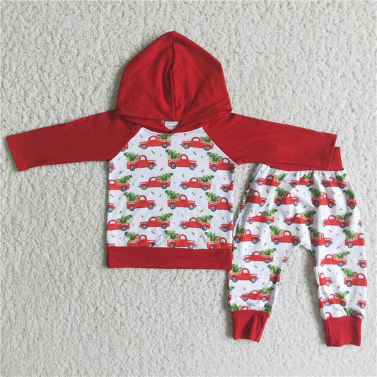 Christmas red boys hooded outfits