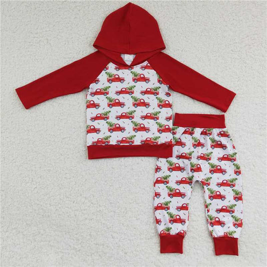 6 A29-28 boys christmas outfit long sleeve and long pants with a hat car print