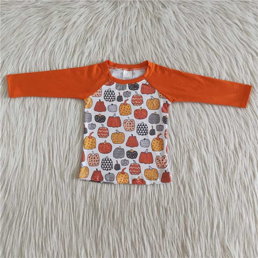 pumpkins design orange raglan long sleeve top