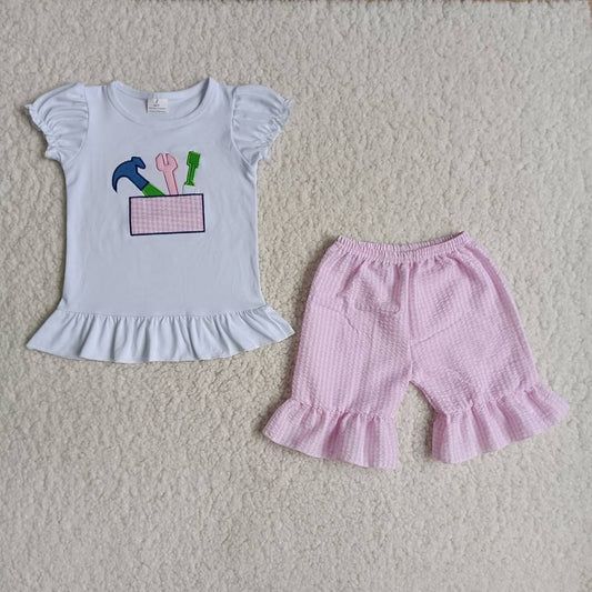 Girls Embroidery Tools Pink Shorts Set