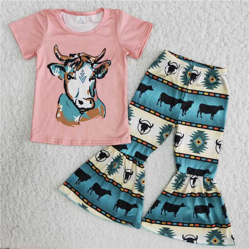 pink heifer pattern long pants set