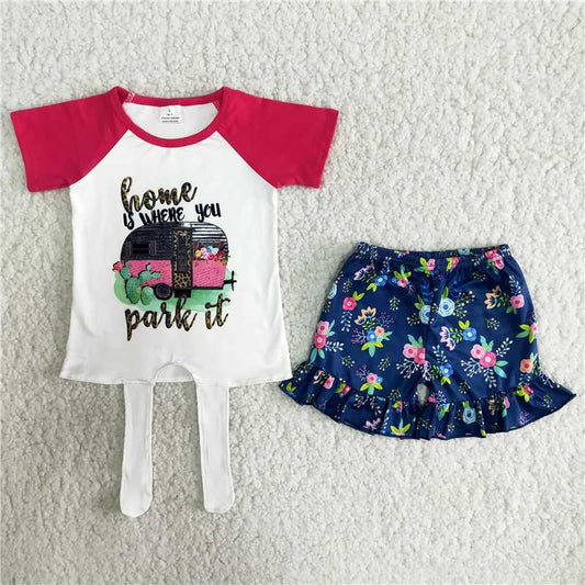 Girls cactus short sleeve shorts outfit