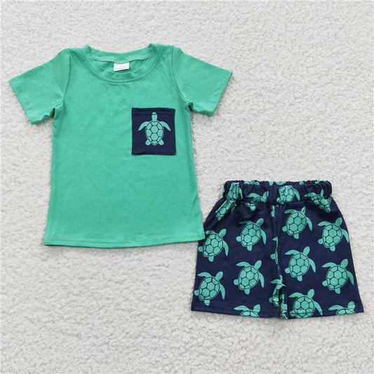 rts no moq C9-4 Green Turtle Pocket Summer Boys Suit