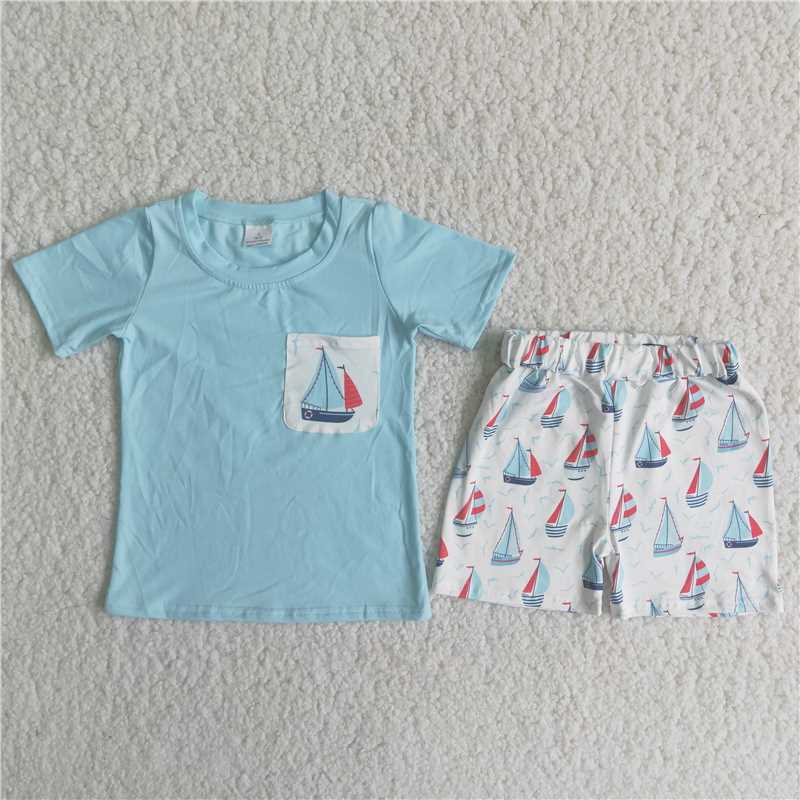 Boat Blue Short Sleeve Shorts