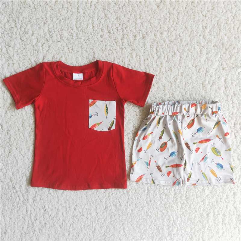 Red Short Sleeve Colorful Graphic Shorts