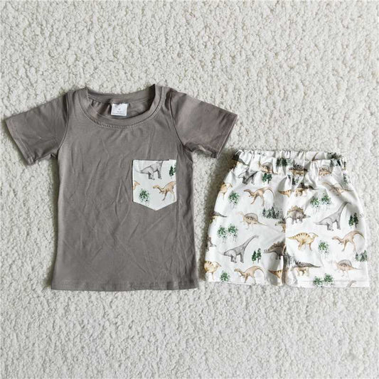 Grey Short Sleeve Dinosaur Shorts