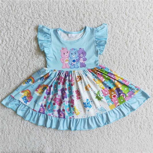 D9-18 Multicolor Love Bear Stitching Small Flying Sleeves Swing Skirt