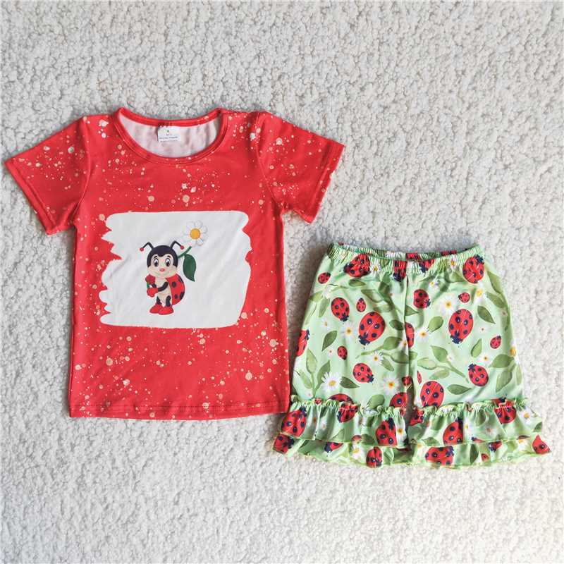 Girls ladybug red short sleeve shorts outfit