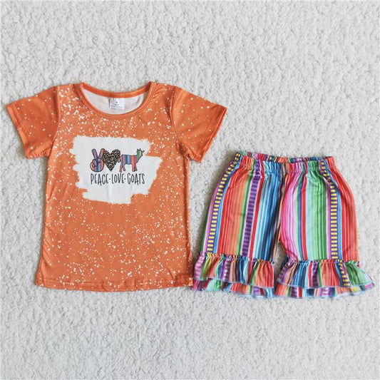 Girls orange short-sleeved colorful striped alpaca outfit