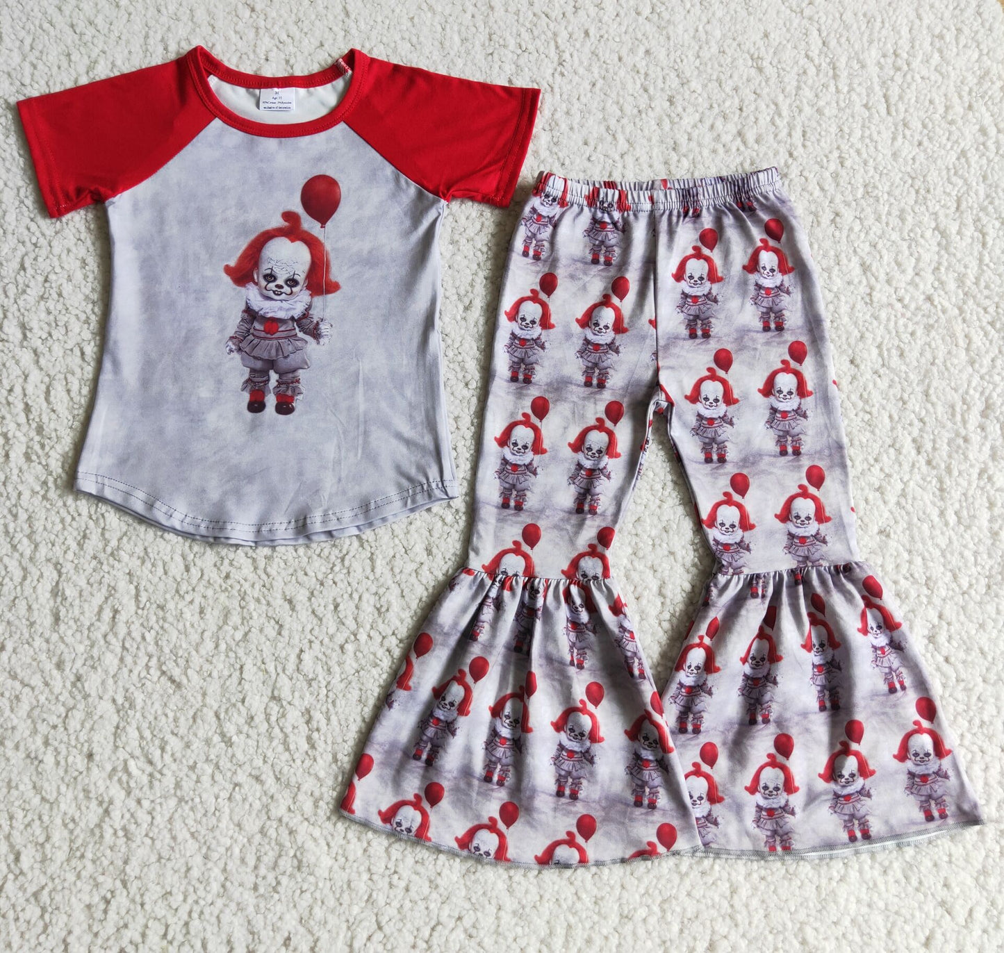 D3-14 Halloween Red Balloon Grey Flared Pants Set