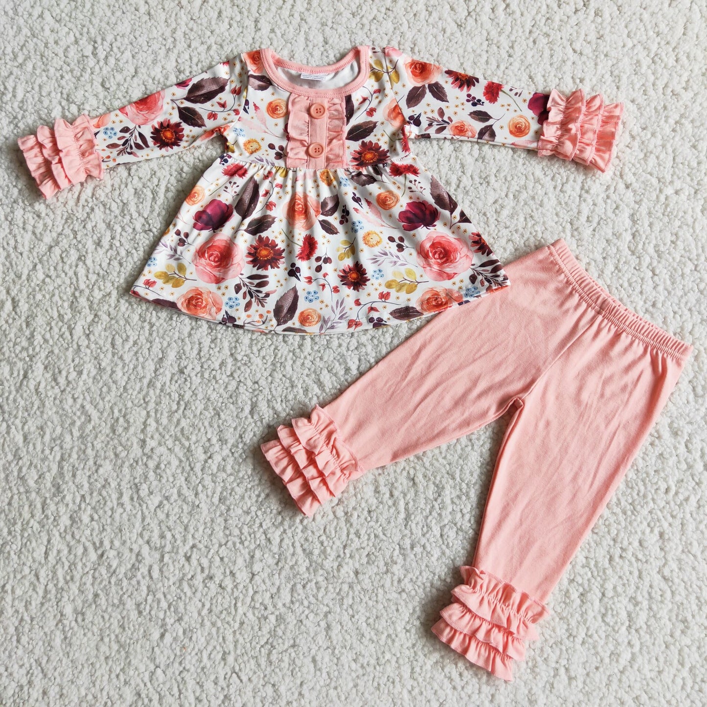 flower pattern bottons girl's children outfit