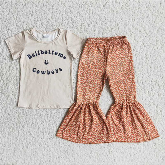 Letter Short Sleeve Polka Dot Flared Pants